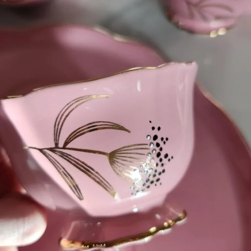 James Kent Old Foley Ballerina 5484 Pink Gold Gilt Serving Set 8pc Staffordshire